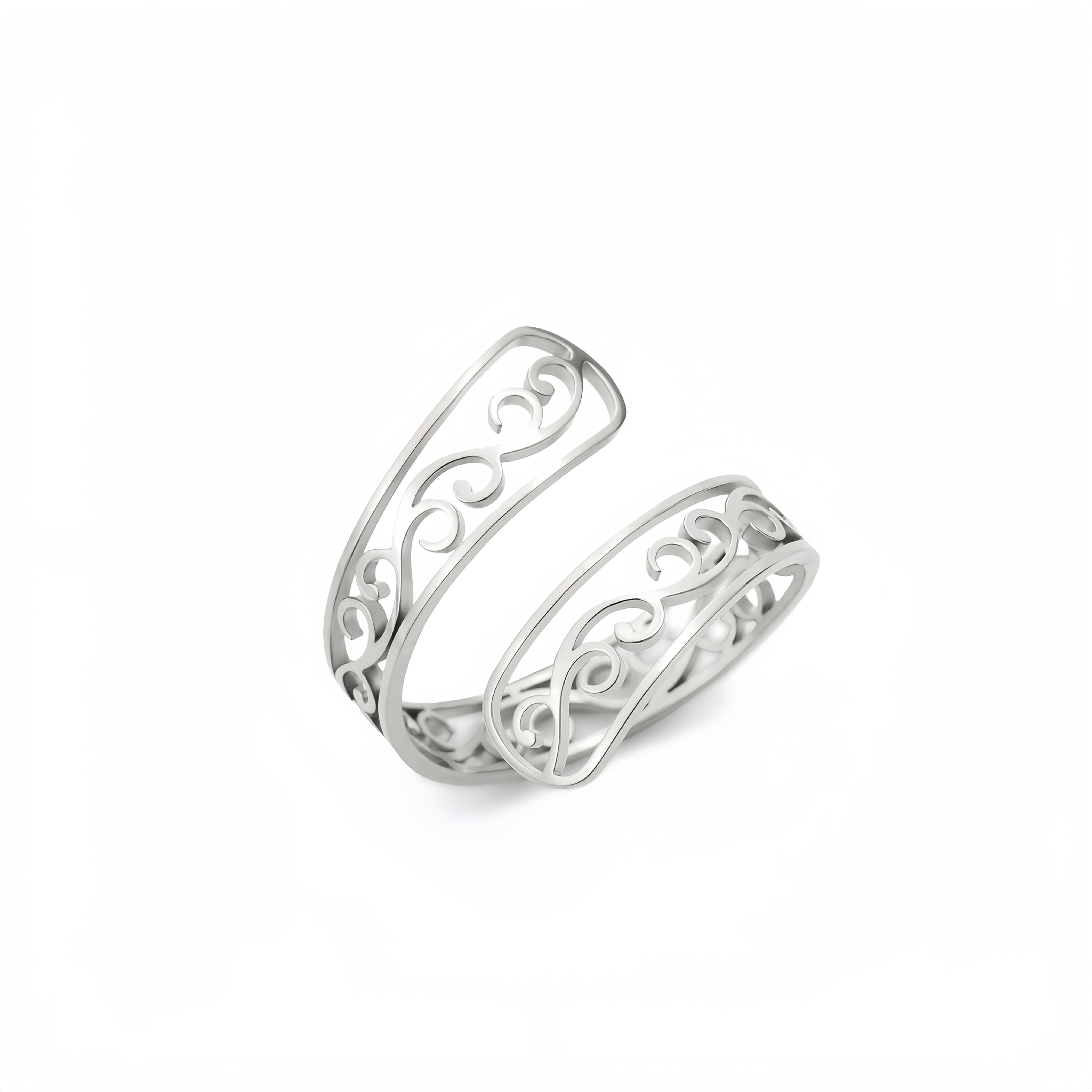 Wave Hollow Out Ring - Adjustable 304 Stainless Steel Open Band, 18k Golden Plated Hypoallergenic Dainty Jewelry For Women, Lightweight Stackable Gift (golden/silvery)