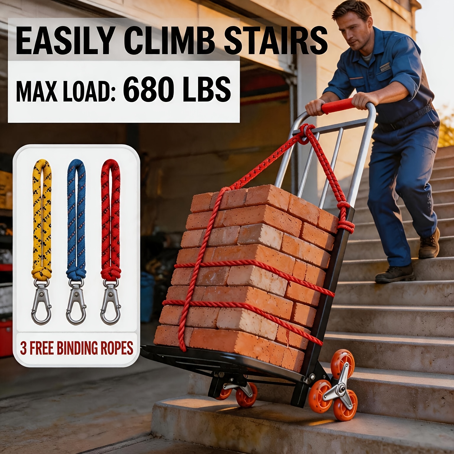 TEMU 680/380lbs Heavy Duty Stair Climbing Hand Truck, Foldable Stainless Steel Utility Cart With & Bungee Cord, Portable Moving Dolly For Grocery