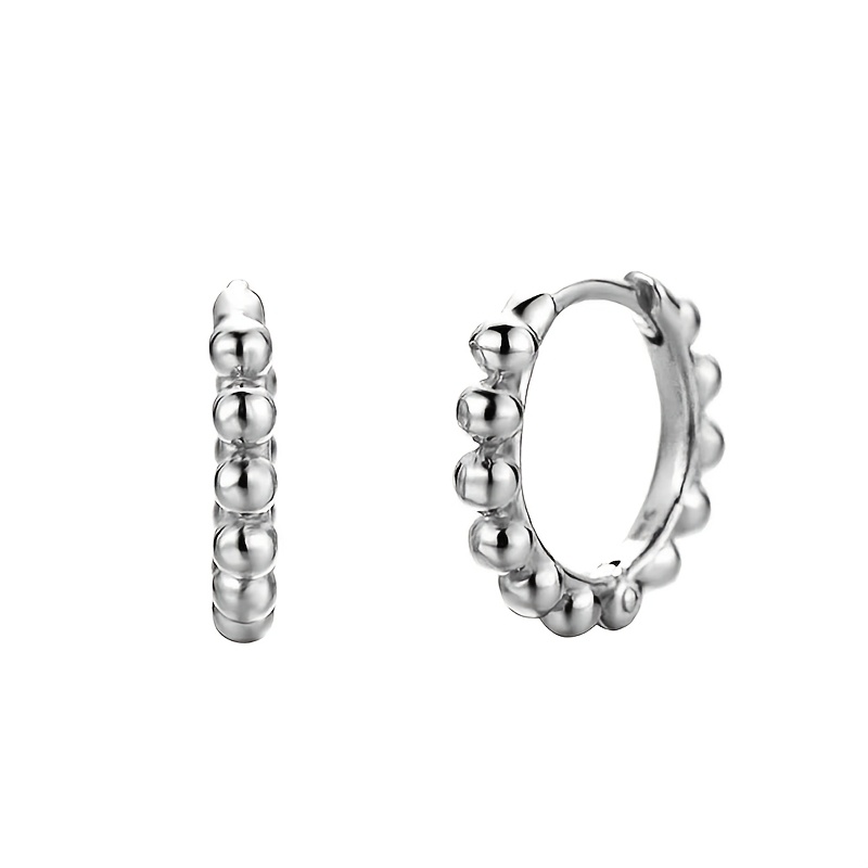 2pcs Tiny Beaded Hoop Earrings for Women, Golden/Silvery Color