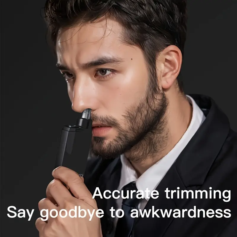 portable electric nose hair trimmer cordless usb powered nose hair shaver with safety lock   design nozzle compact personal grooming tool for     use ideal for men women usb battery powered nose hair remover transparent cover sleek device metallic   Product details 0