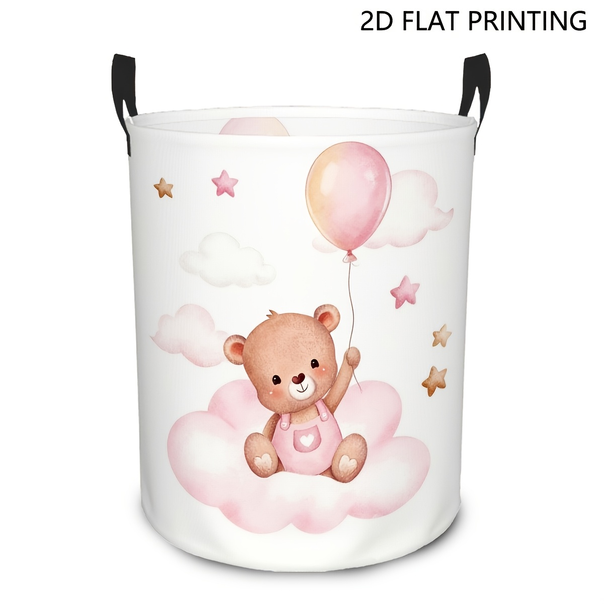 TEMU 1pc, Teddy Bear Balloon Cloud Foldable Laundry Hamper - Spacious Round Storage Basket With Durable Teddy Bear Design, Perfect For Space- In Your