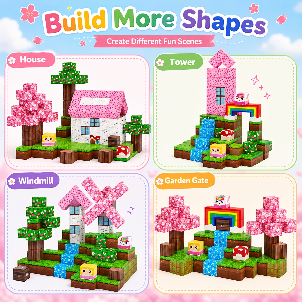 Magnetic Unicorn Building Cubes for Kids, STEM Sensory Stacking Toy