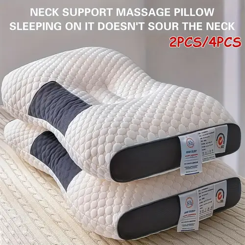 free 2pcs buy two free 4pcs soft massage neck couple pillow adjustable ergonomic orthopedic contour support high quality pillow core removable pillowcase comfortable sleep ideal for holidays