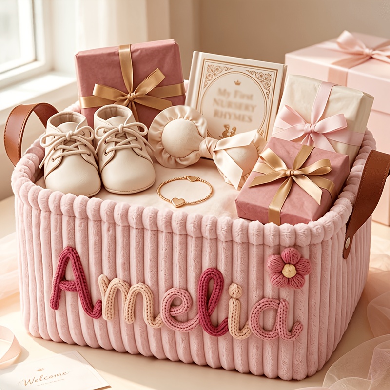 TEMU Cesta de almacenamiento personalizable con y , organizador de pañales, regalo para recién nacido, cesta de regalo para baby shower, cesta