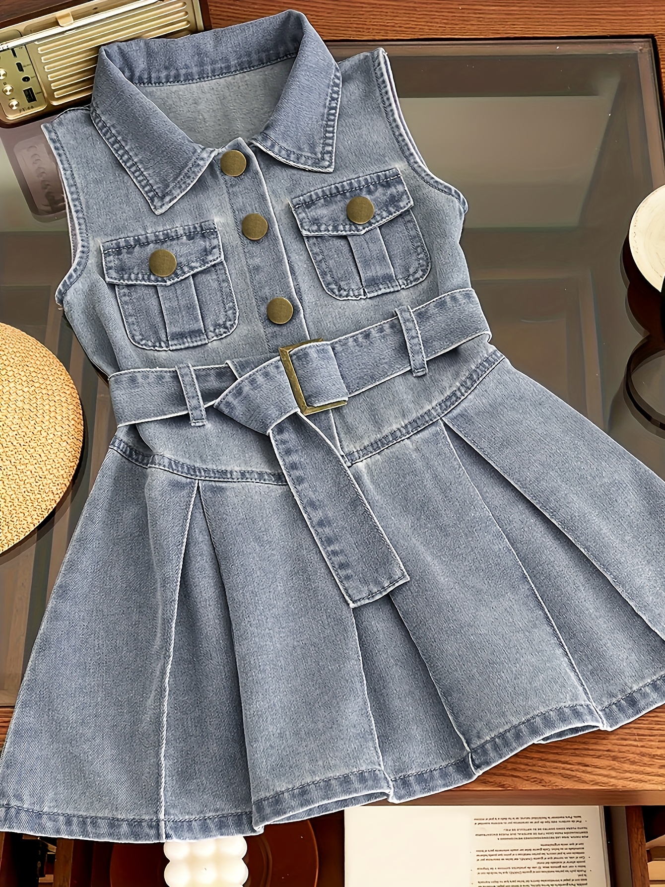 new korean style denim pleated sleeveless dress girls - Temu