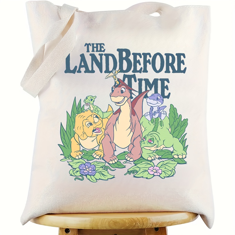 

1pc, "dinosaur Friends" Printed Tote Bag, Reusable Shopping Bag, Stylish Foldable Shoulder Bag, Large Capacity Minimalist Bag, Suitable For Outdoor Picnics, Parties, Travel, And Shopping.