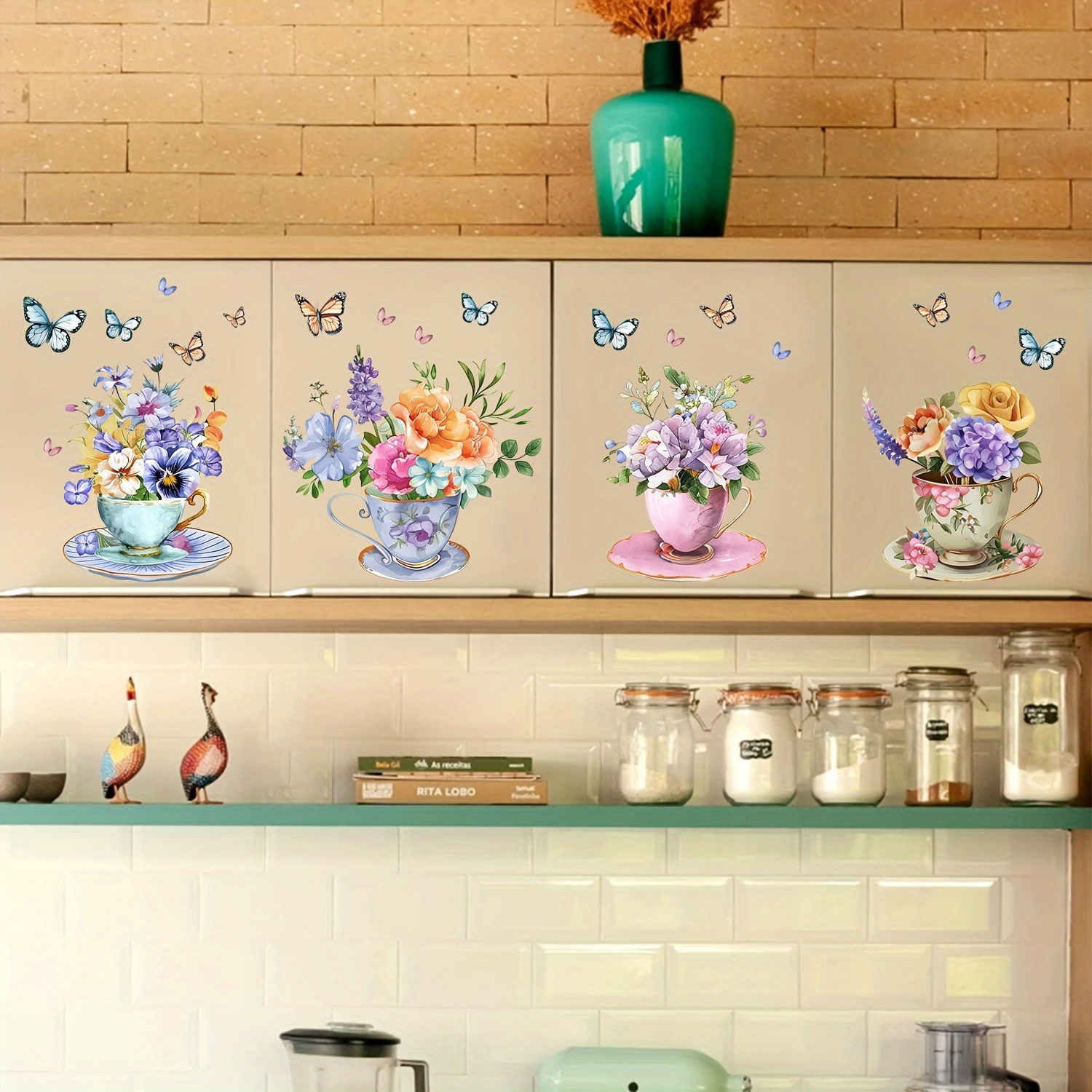 2pcs Of Floral Decorative Wall Stickers For Coffee Cups In 4 Styles, Perfect For Decorating Room Background Walls, Kitchen Cabinet Doors, Refrigerator Magnets, And Home Bedroom Nightstand Decorations