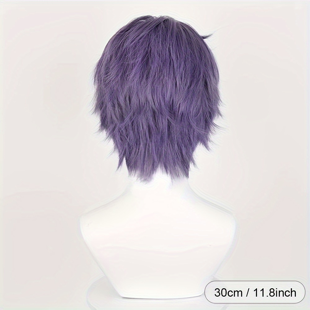 Stylish Purple Short Straight Wig for Men - Heat Resistant, Middle Part, Fluffy Synthetic Hair for Anime & Cosplay details 5