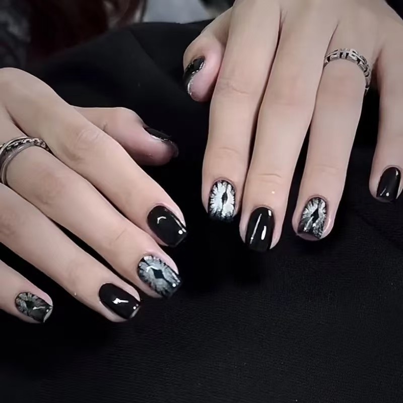 A Set of 10 Handmade Press-On Nails Featuring a Unique Dark Style with a Devil'S * * Trendy And Edgy Individuals. * Artistic Nail Pieces Are * Hand A Set of 10 Handmade Press-On Nails Featuring a Unique Dark Style with a Devil'S * * Trendy And Edgy Individuals. * Artistic Nail Pieces Are * Hand