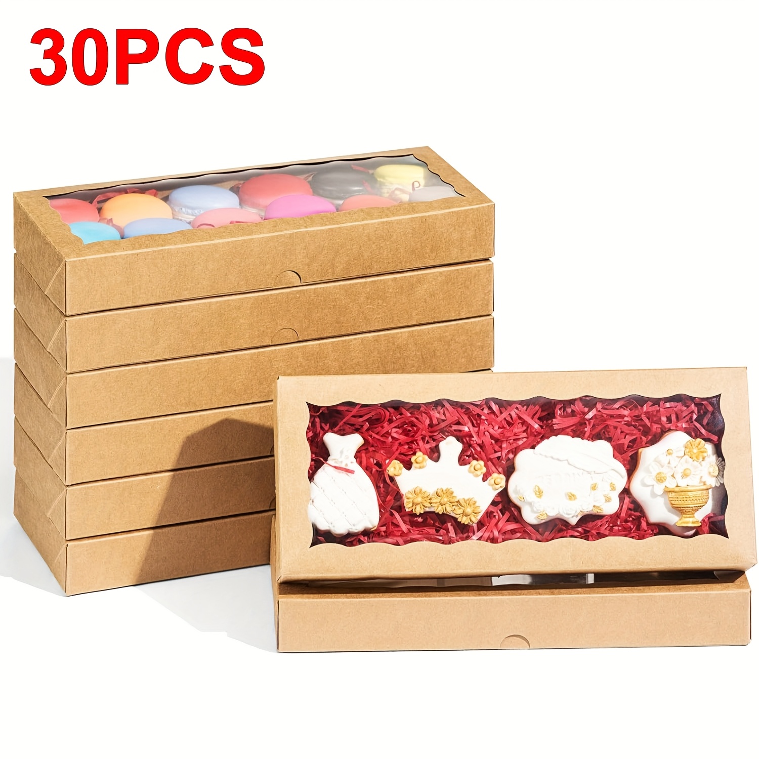 TEMU 30pcs 12 X .5 Inches /white Square Cookie Boxes, Clear Window Design, , Baked Goods, Dessert, Snacks