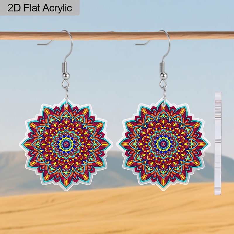Exotic Flowers Mandala Geometric Acrylic Earrings for Women