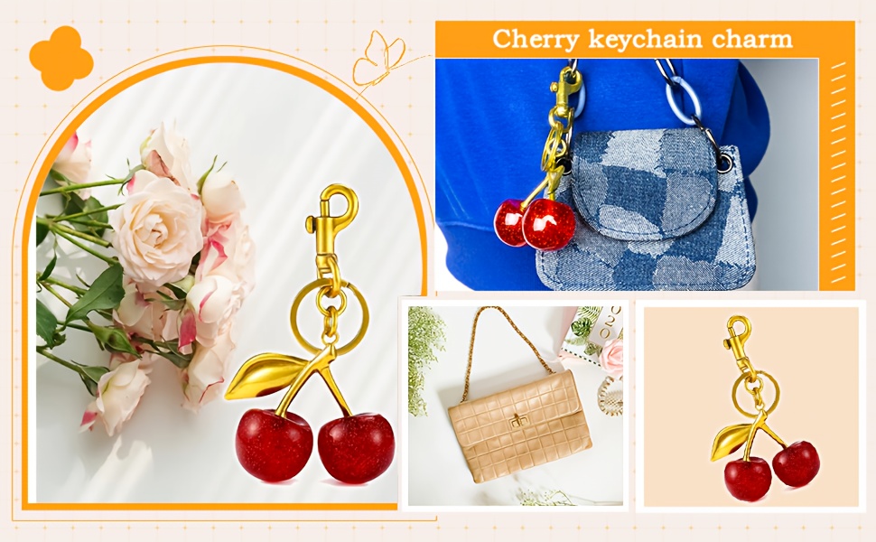 1pc   sparkling cherry keychain charm with lobster clasp resin metal fashion accessory for handbags single piece decorative womens key ring for valentines day details 0