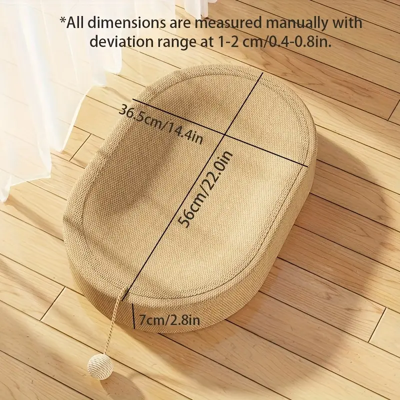 extra large oval cat scratching post board large heavy duty scratch pad with toy ball no assembly needed non toxic surface for indoor outdoor use ideal for multi cat households durable floor protector for furniture safety woven texture jute material Product details 0