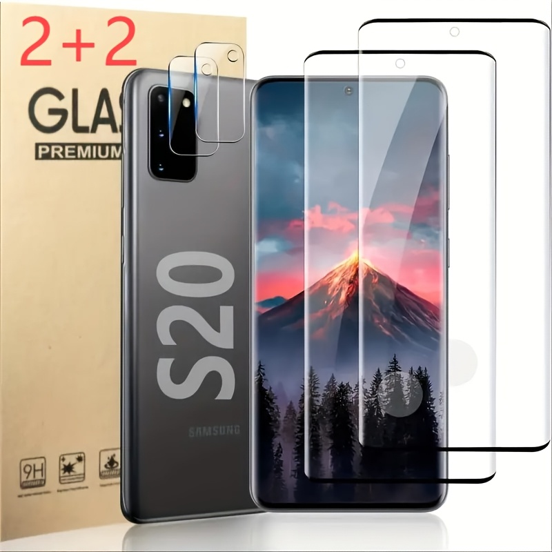 E-shop 4 Stück 2+2 Stück für Galaxy S20 Bildschirmschutz und Objektivschutz, Kratzfestes 9H Gehärtetes Glas, Geeignet für Samsung Galaxy S20 6.2 Zoll