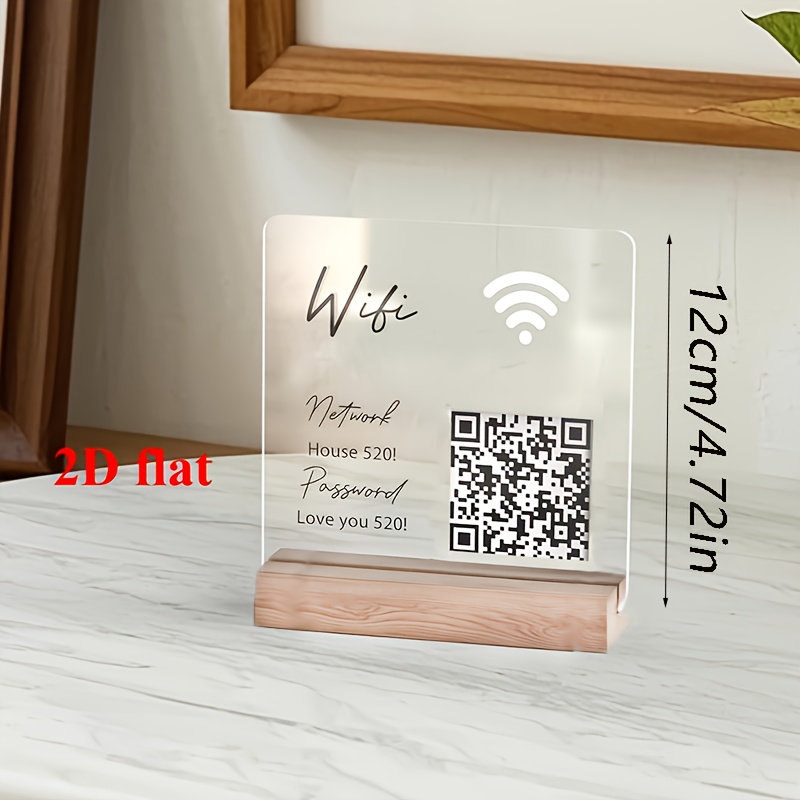 TEMU [2d Flat] [2d Flat] Wifi Symbol And - Customizable Acrylic Guest Wifi Tags Suitable For Home And Business, No Batteries Required, Easy To Scan,