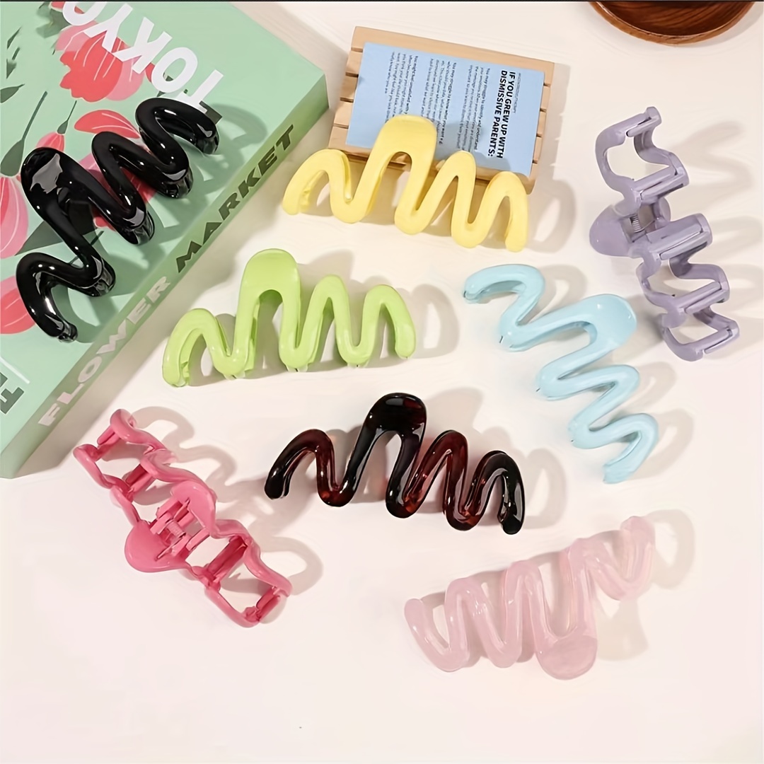 

1pc Simple Candy Wavy Hair Clip Women Acrylic Large Hair Clips Hairpin Hair Accessories Hair Claw Geometry High Ponytail Hairpin Hair Accessories, Ideal Choice For Gifts