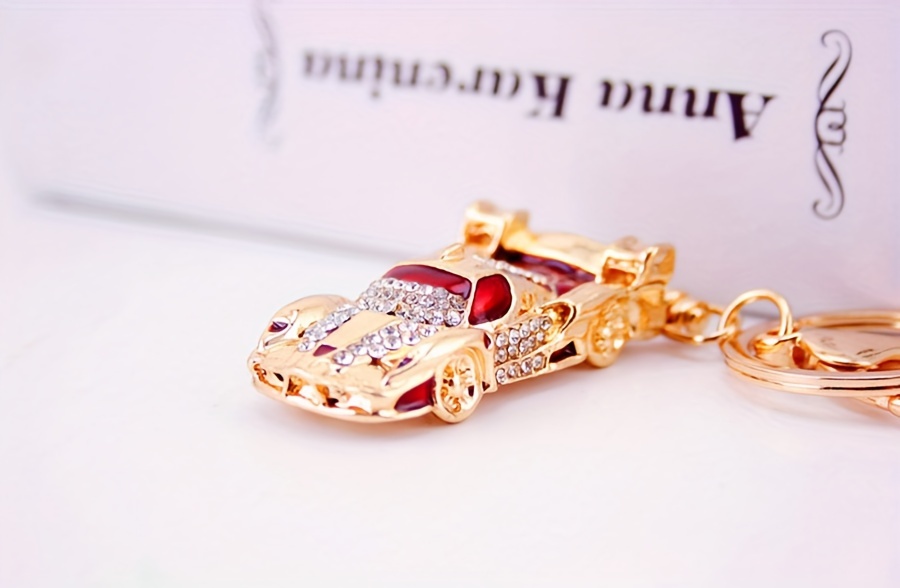 Chic Rhinestone Sports Car Keychain - Zinc Alloy Metal Pendant, Perfect Gift for Men & Women details 1