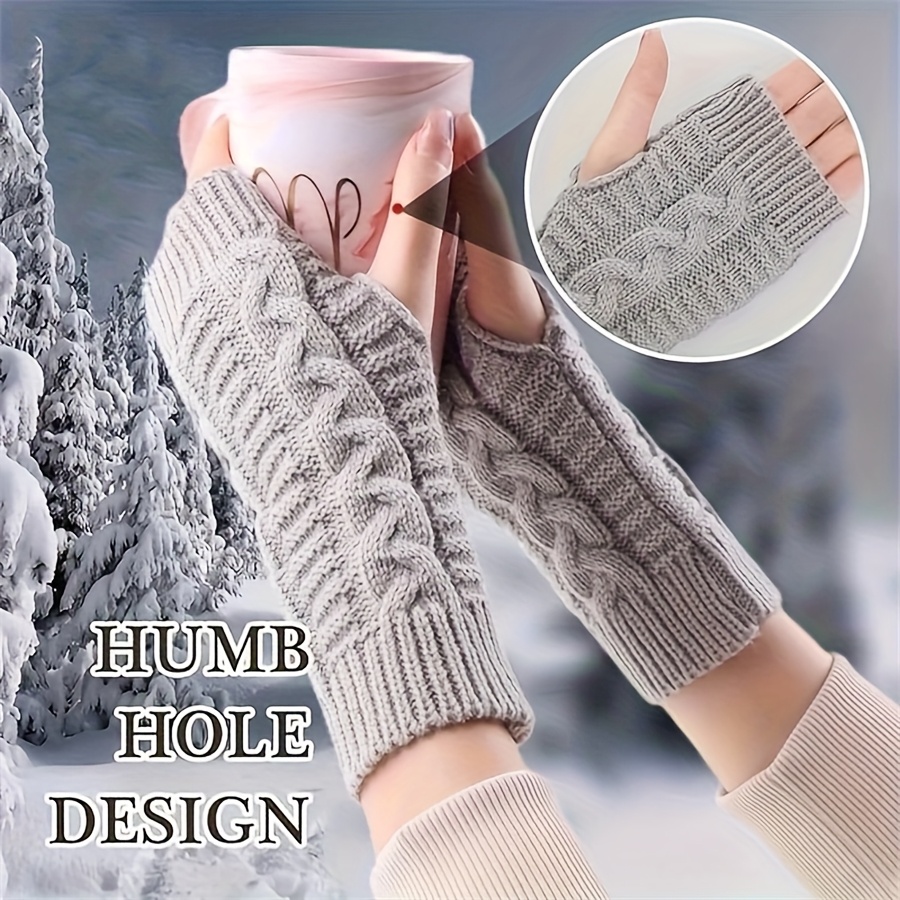 Bototack Fingerless Gloves For Women - Winter Thermal Half Finger Gloves Warm Knitted Fingerless Mittens For Driving Running (Beige
