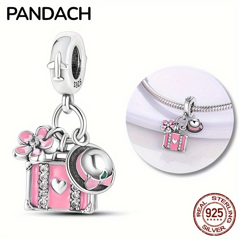 

Fashion Pink Color Suitcase 100% 925 Sterling Silver Dangle Charm Fit Bracelet Necklace Beads Women Jewelry Making Love Gift