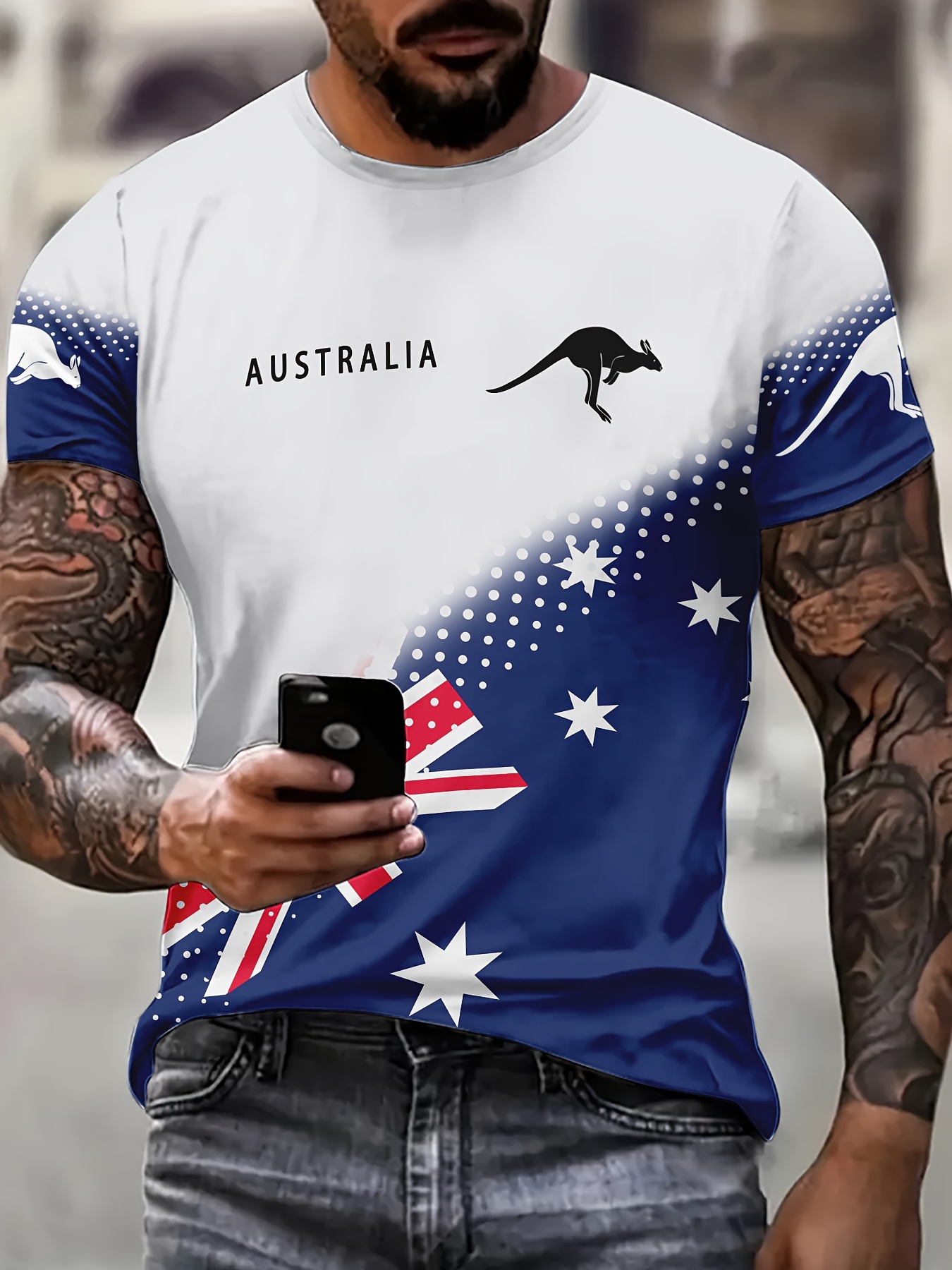 australia flag kangaroo graphic 3d print men's crew neck - Temu