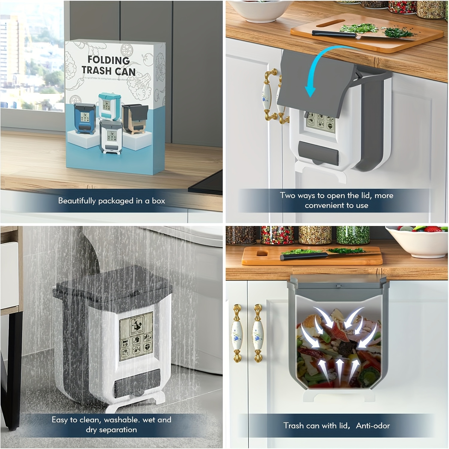 space saving new foldable wall mounted trash can does not a lid 10l large capacity suitable for kitchen bathroom bedroom and rv and other multi scenes white graywithout a lid Product details 7