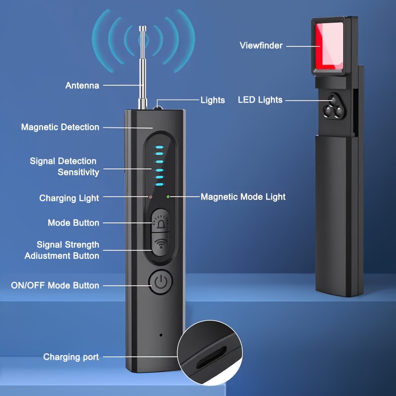 Detector de cámaras ocultas 3 en 1 - Detector de cámaras espía con alarma vibratoria y linterna LED, ajuste de sensibilidad en 5 niveles, ideal para oficina, hotel, hogar, alarma de seguridad