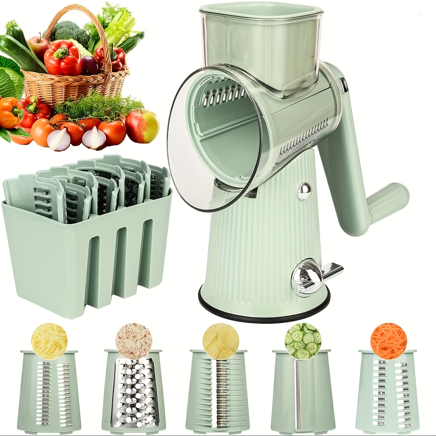 

Multifunctional Vegetable Cutter, Manual Drum Vegetable With 5 Heads, Easy Of Bolt-type Knife Drum Holder, Essential Kitchen Gadget