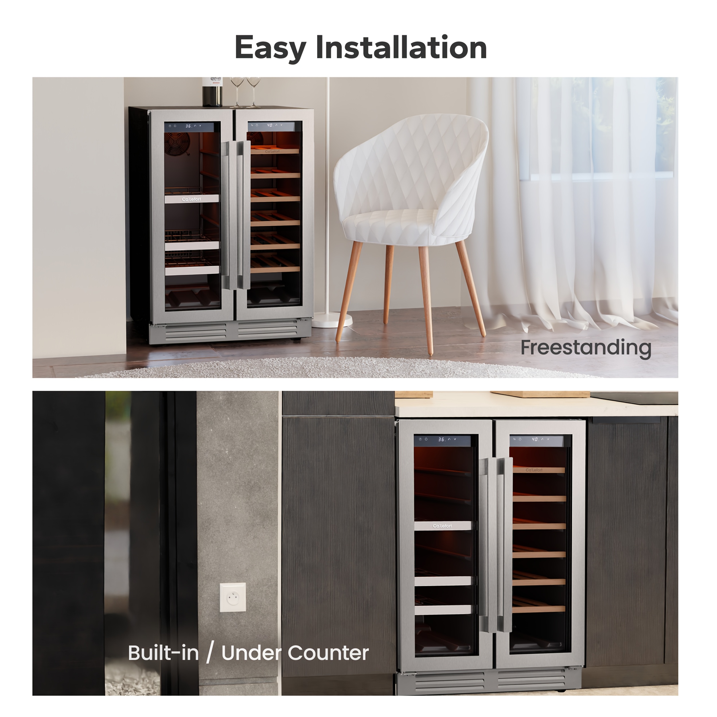 24 inch   wine and beverage refrigerator cooler 60 can and 20   beverage fridge us 115v wine refrigerator with 34 f 54 f temperature control beverage cooler built in or freestanding   home kitchen   cu ft Product details 3