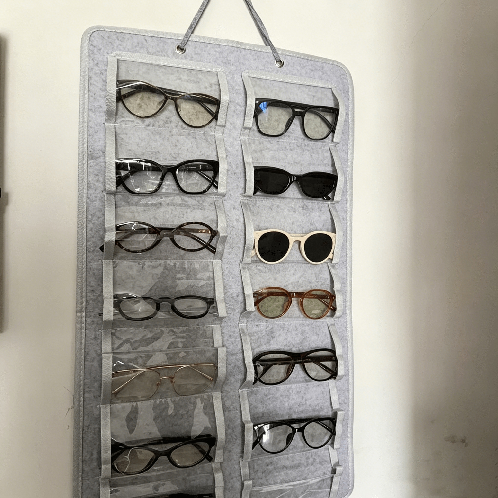 TEMU 1 Wall-mounted Glasses Storage Bag - 16 Grids Multifunctional Hanging Rack, Home/office Durable Gray Glasses Organizer Box