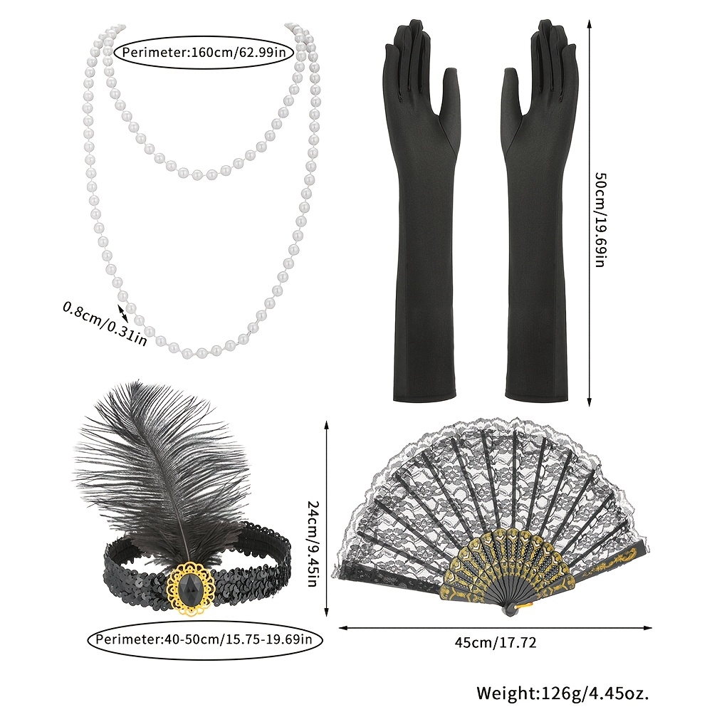 1920s Jazz Flapper Dress Accessory Set, 4pcs