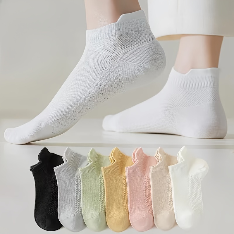 

5 Pairs Women's Summer Thin Mesh Breathable Ankle Socks, Solid Color Sports Socks For Daily Wear
