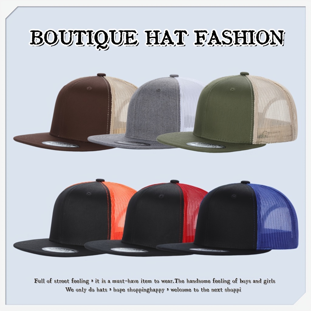 

6pcs Casual Hip Hop Breathable Mesh Flat Hat, Neutral Sports Hat, Suitable For A Of , Social Activities, Commuting To Work, Is For Gifts