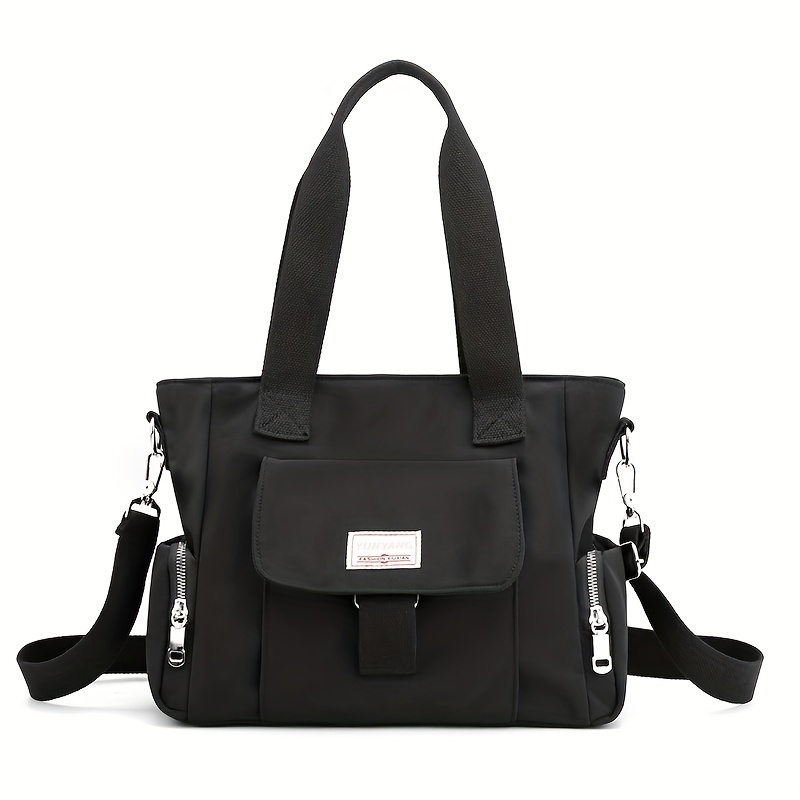 Large Capacity Solid Color Shoulder Bag, Versatile Multi-pocket Tote Bag – Spacious Nylon Shoulder Bag Nylon With Polyester Lining, Casual Commuter Work Tote, And Easy To Clean