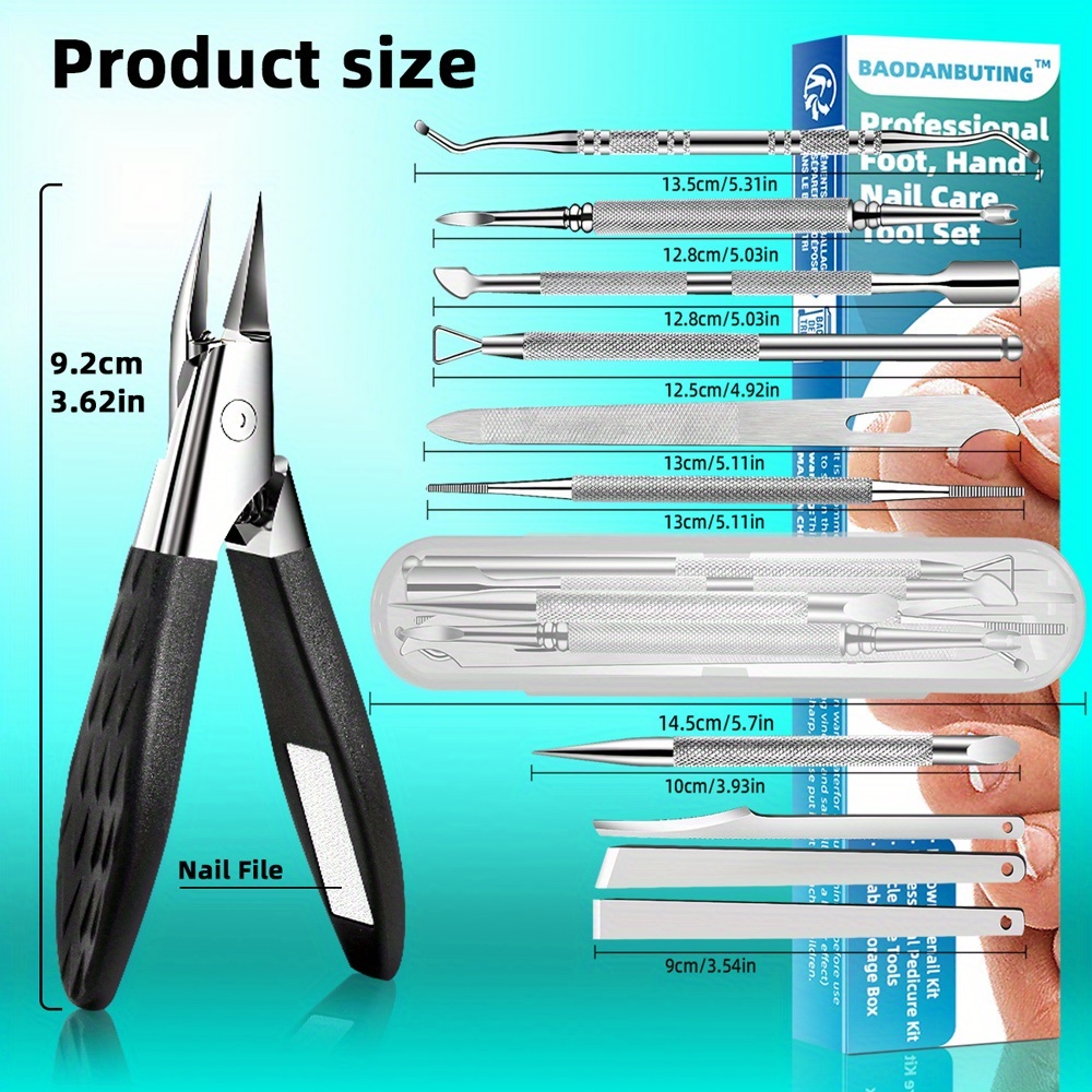 11pcs Kit For Ingrown Nail Clippers, Featuring Curved Toenail Clippers Designed For Thick Nails. This Multi-functional Set Includes Foot Files, A Rasp, And An Exfoliator For