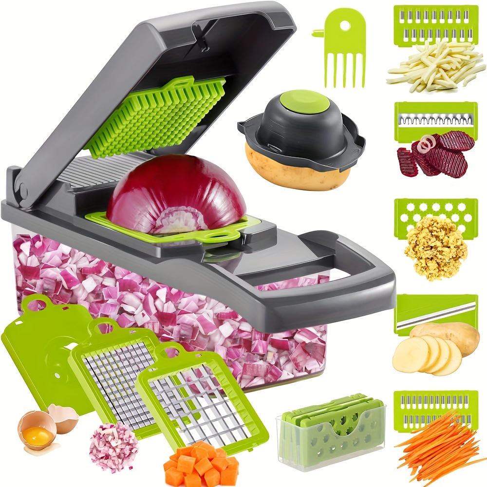 

16/26 Sets Of Multifunctional Vegetable And With Interchangeable - Easy Cutting, Cutting Knife And Cutting Wire Vegetables, Onion Slices, For Preparation For 8 Cuts, Including Containers