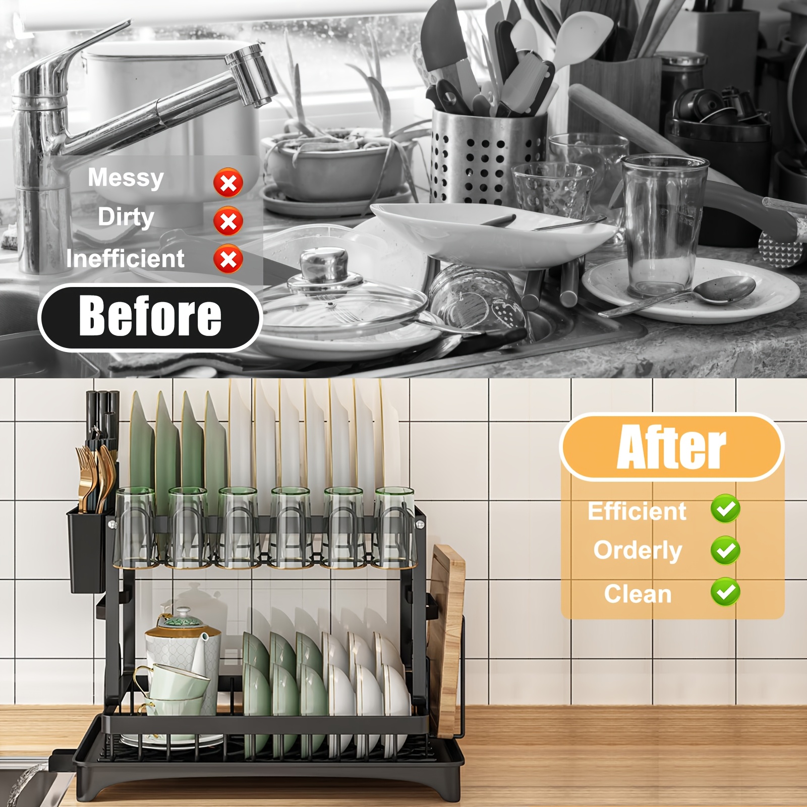   stainless steel dish drying rack dish drying rack for kitchen counter wine glass holder utensil holder dish racks for kitchen counter dish drainer black Product details 5