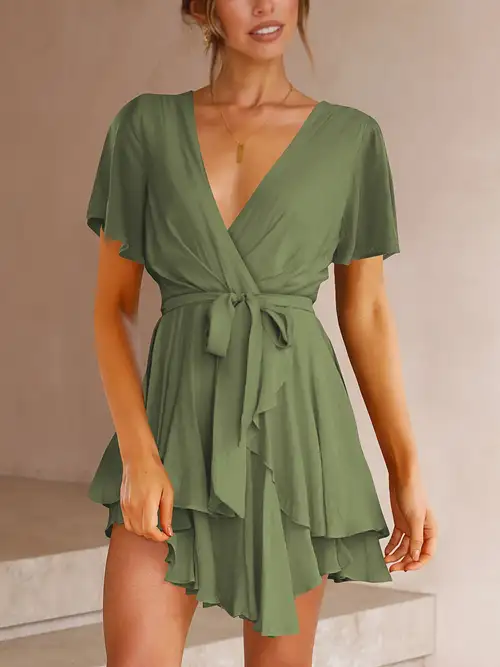 womens summer casual mini dress flutter short sleeve deep v neck knot front flowy short dresses - women's clothing - Temu womens summer casual mini dress flutter short sleeve deep v neck knot front flowy short dresses - women's clothing - Temu