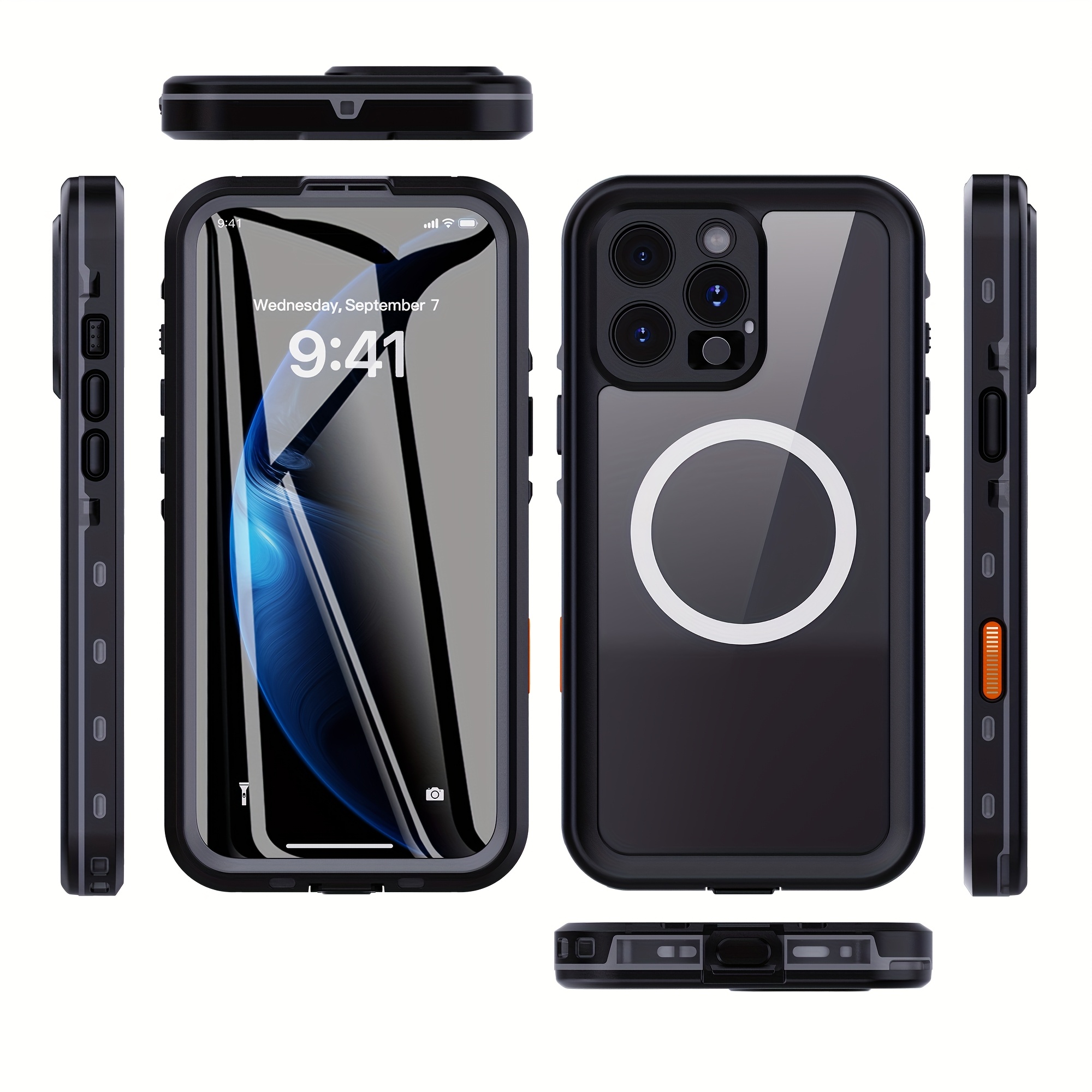 TEMU Phone Case - Ip68 Case Compatible For Iphone 13 14 15 Pro Max Shockproof Sturdy Cases With Magnetic Charging 360 Cover Outdoor Snorkeling Casing