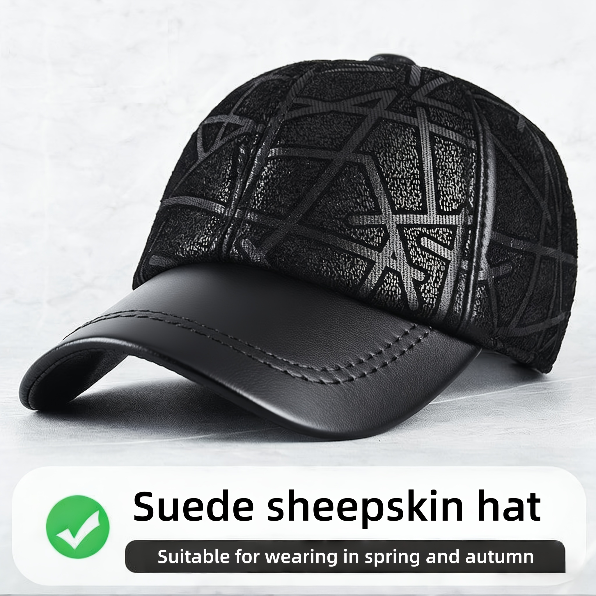 Men's Genuine Leather Baseball Cap, Soft Suede Style