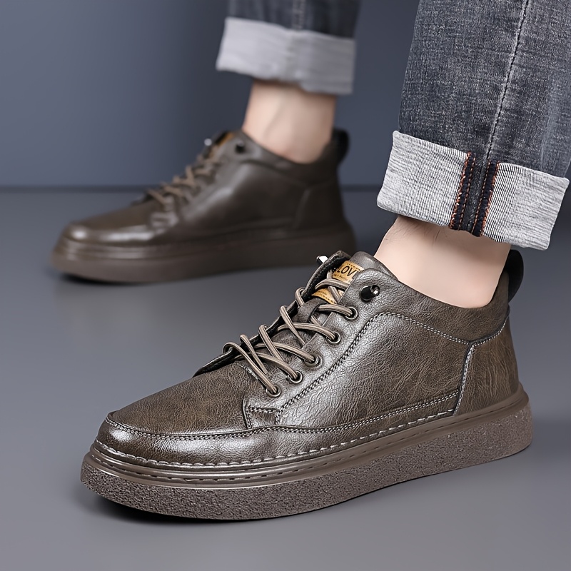 Men's Mid-Top Casual Sneakers - Lace-Up Design with Textured Finish & Chunky Platform Sole Comfortable Durable Footwear for Daily Casual, Streetwear & Weekend Wear