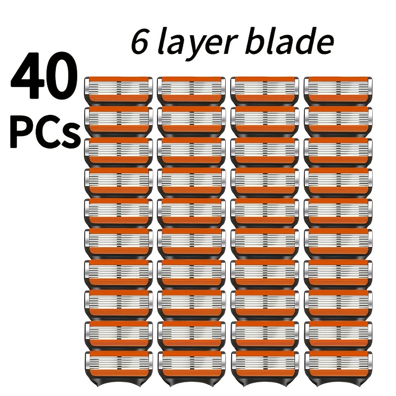 40pcs, Men's High-quality Blade Replacement Part, 6-layer Blade Safety Shaver, Reusable , Smooth And Comfortable Shaving Without Residue, Men's Facial Care Tools