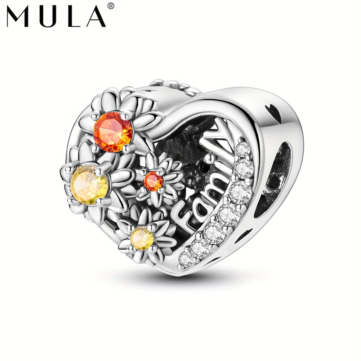 

Mula 1pc 925 Silver Plated Sparkling Zircon Warm Spring Flower Sunflower Family Heart Hollow Charm Fit Original Bracelet Necklace For Diy Jewelry Making Women Mother's Day