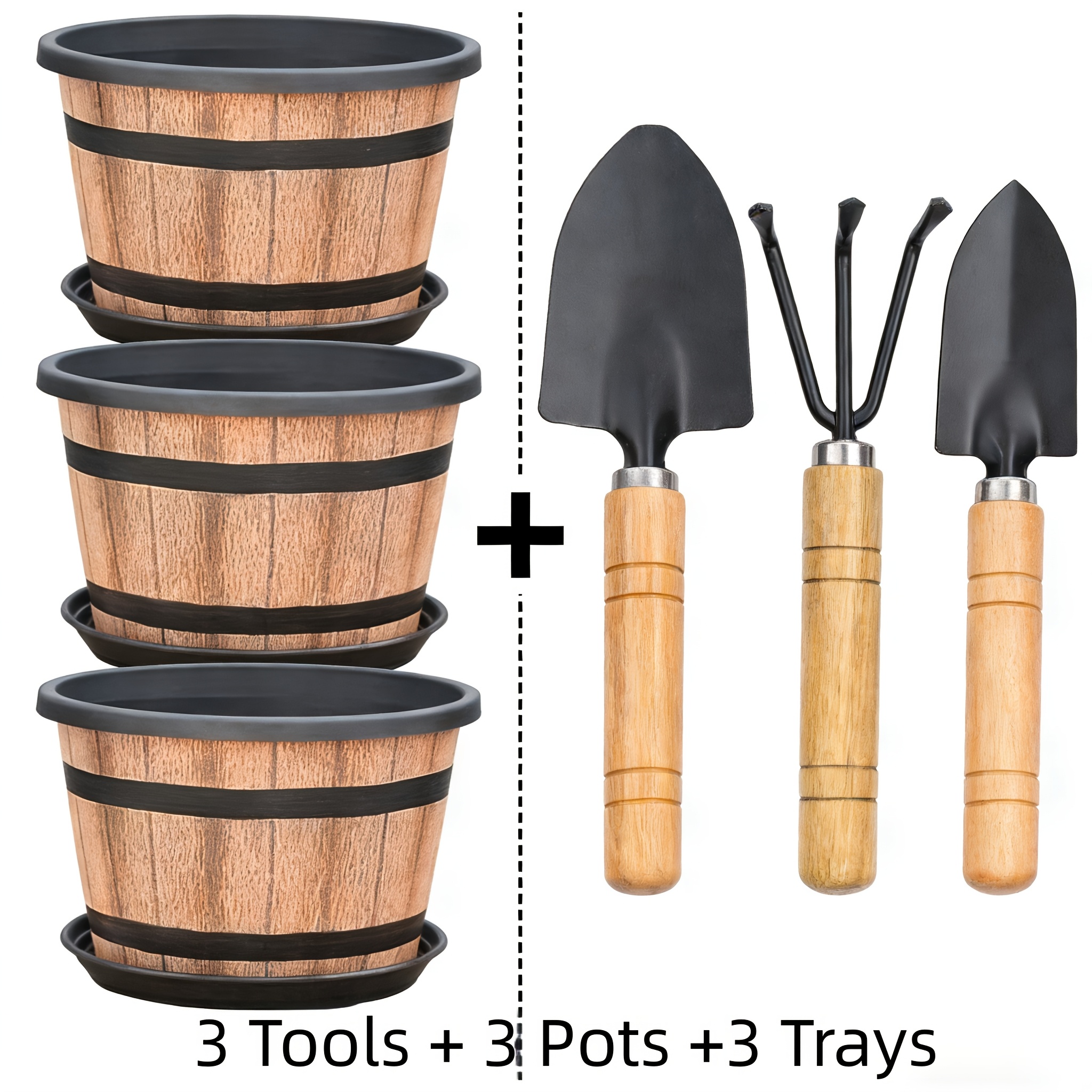 TEMU With Drainage Holes And A Tray, 8.2-inch Whiskey Style Plant Pots - 3pcs Set With Drainage Tray | Durable Plastic Garden Planters For Indoor And
