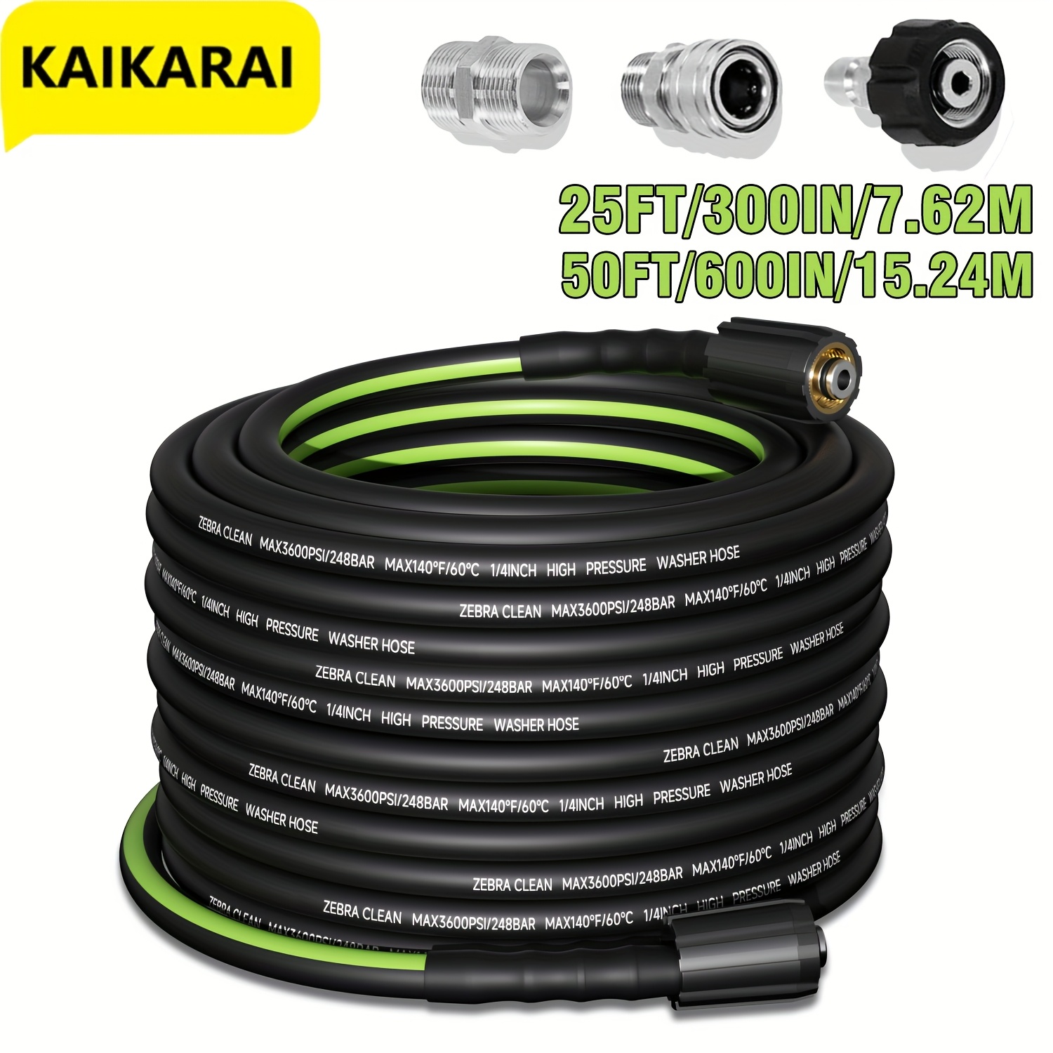 6 Ft 3/8" Pressure Washer Jumper Hose - 4000 PSI, Black, Free Shipping