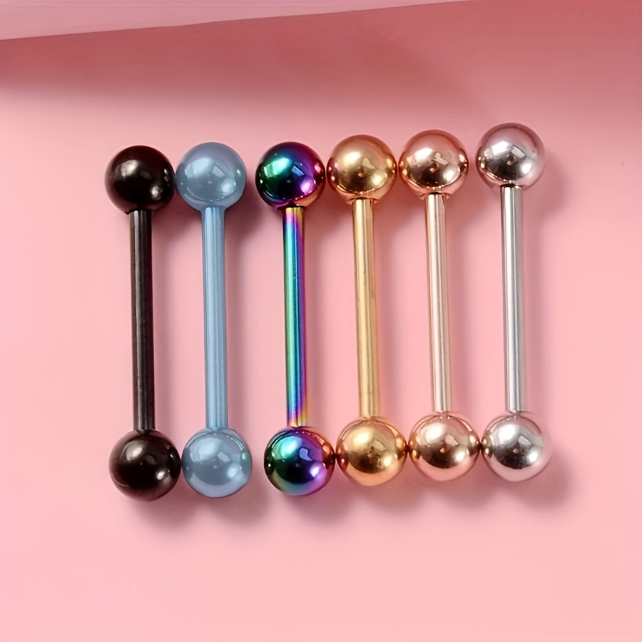 TEMU Set Of 6 Fashionable Steel Ball , Suitable For Tongue And Cartilage Piercings, Jewelry For Men And Women