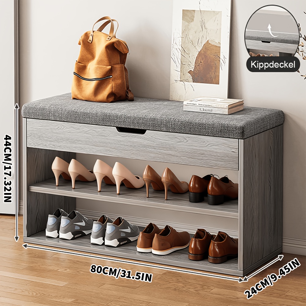 TEMU Shoe Bench With Seating And Storage Compartments, Rack, 80*24*44cm, Capacity, Padded, Suitable For Living Room, Hallway And Bedroom, Gray.