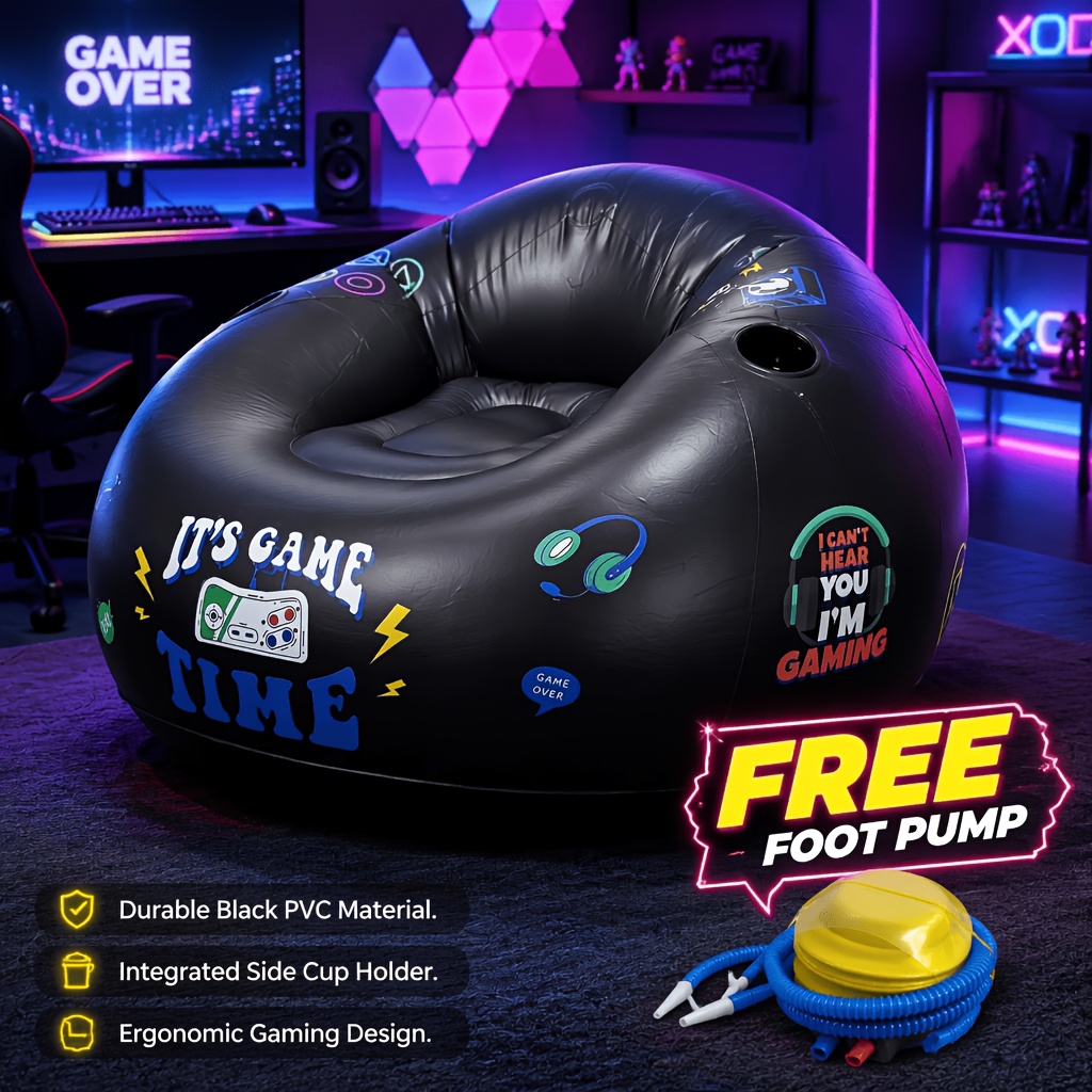 TEMU 1pc Pvc Air Mattress Sofa, Suitable For Gaming, Watching Sports, Indoor Leisure, And Rest. Weight Capacity 120 Lbs, Includes 1pc Air Pump