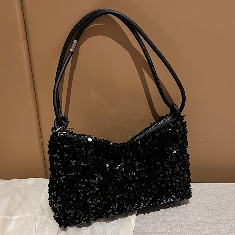 

Sac Bandoulière Chic à Paillettes pour Femme - Tote à Épaule avec Bandoulière Légère en Chaîne, Doublure en Nylon, Fermeture Éclair - Noir