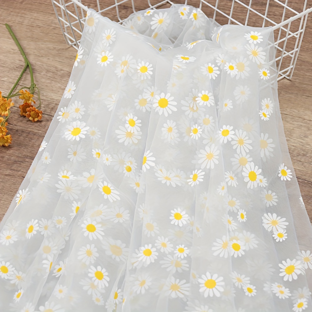 E-shop ., Goldener Gänseblümchen-Druck Tüllstoff, Stoff Organza mit Blumenmuster, Bandmaterial, für Haargürtel, Hochzeits- und Geburtstagsdekoration,