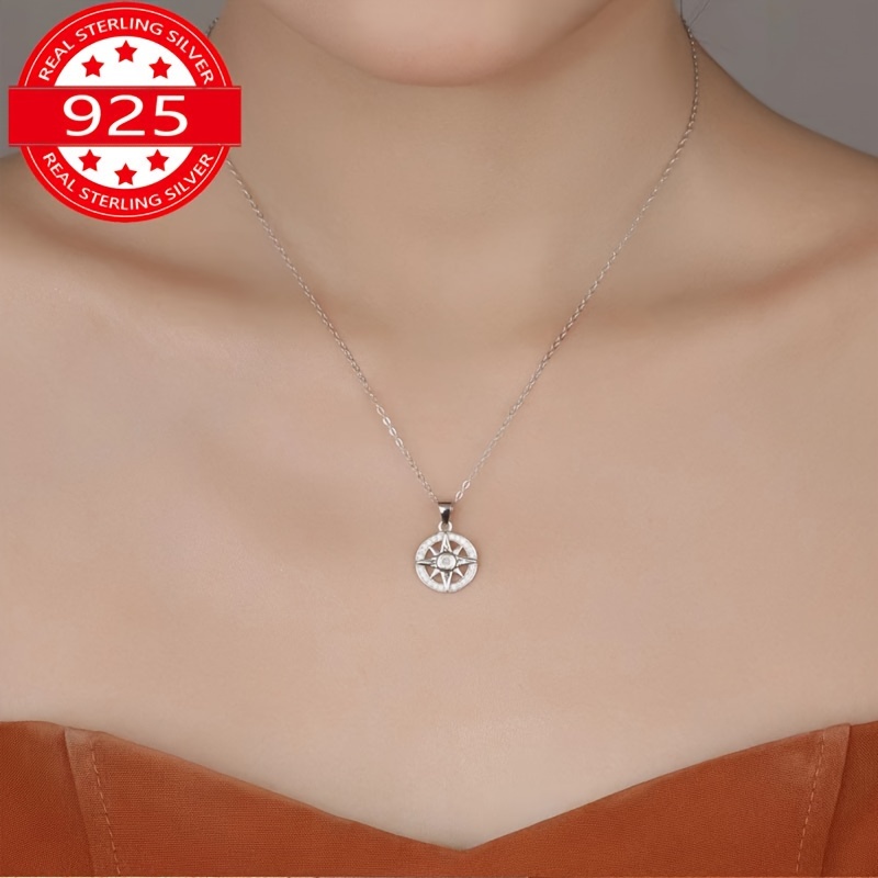 

Sterling Silver S925 Compass Pendant Necklace, Fashionable Star Design, Elegant Temperament, Unique Personality, High-end Gift For Boyfriend, Women's Stylish Jewelry